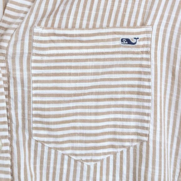 Vineyard Vines Beige Stripe Button Up Shirt Pocket Relaxed Cotton Womens 2 - Picture 4 of 8